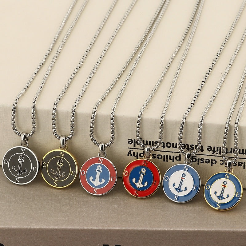 Source Titanium Steel Necklace Niche Sailing Anchor Xinghai Compass Men's Pendant