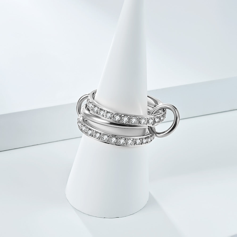 Planderful Everyday Genie Three Ring Stacking Ring Titanium Steel Plated 18K Gold Zircon Unisex Light Luxury