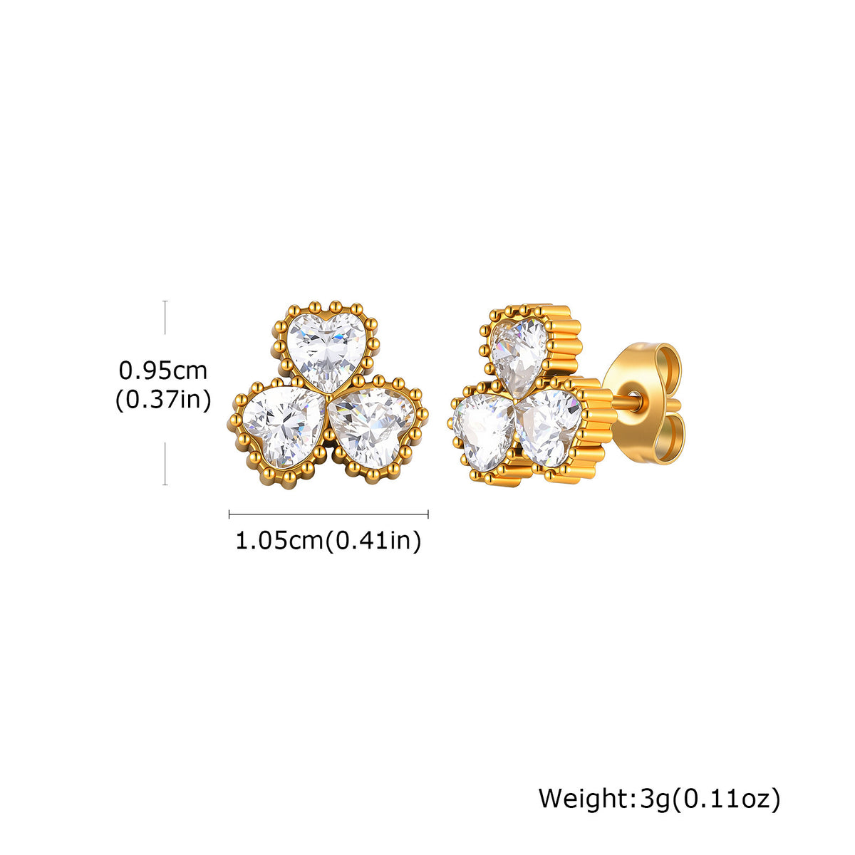 Stainless Steel Zircon Heart Earrings