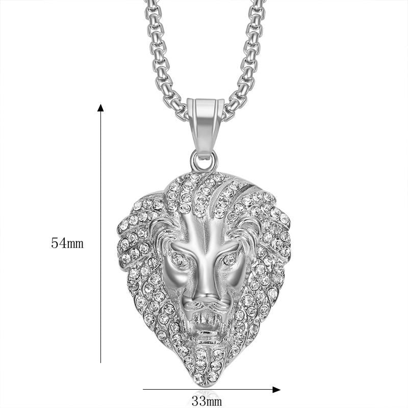 Planderful Hip Hop Jewelry Lion Head Necklace Durable Stainless Steel Gold Plated Zircon Pendant For Men And Women