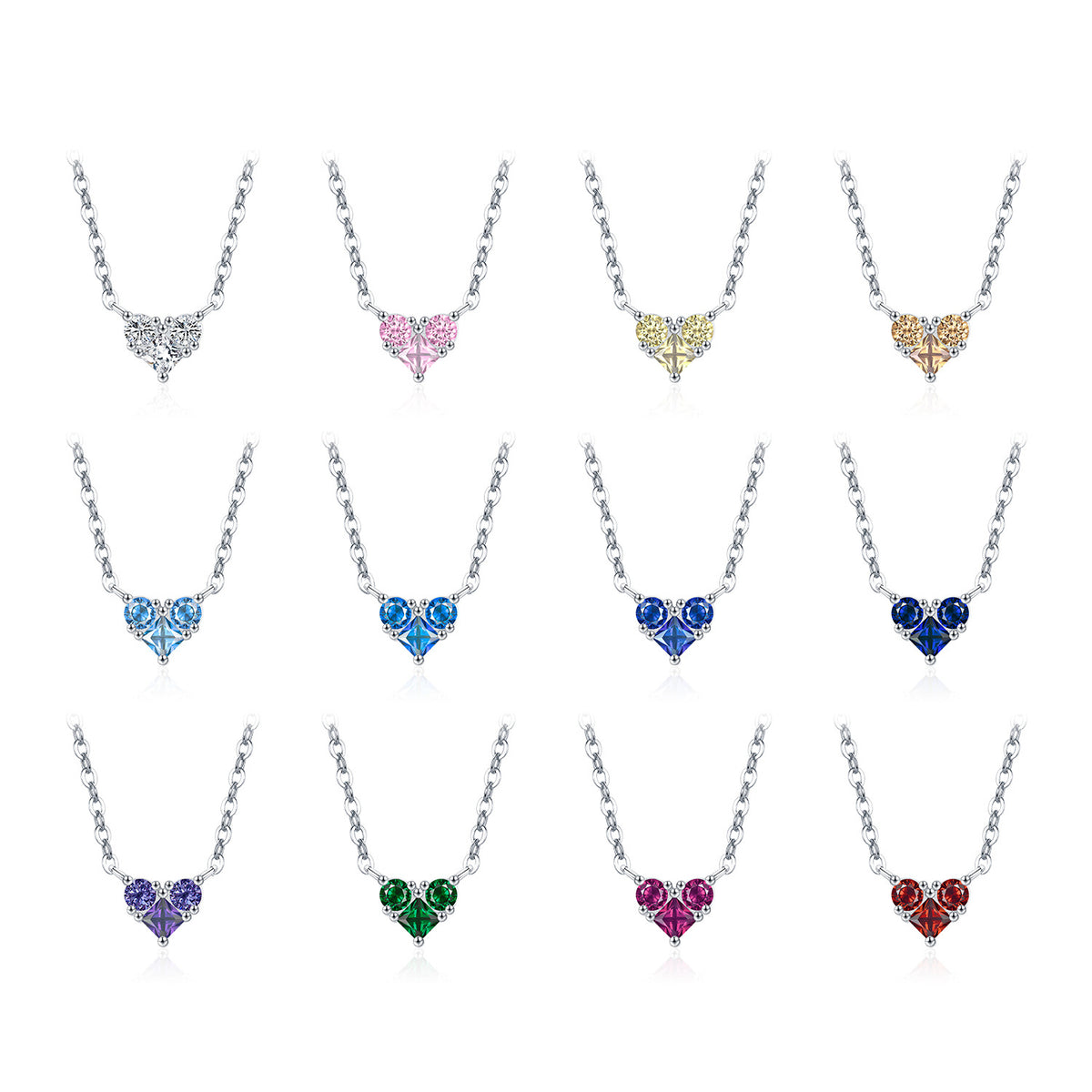 925 Sterling Silver Birthstone Heart Zircon Necklace