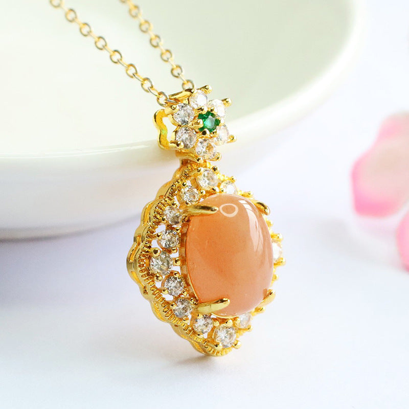 Orange Moonstone Diamond-Shape Pendant — No Chain