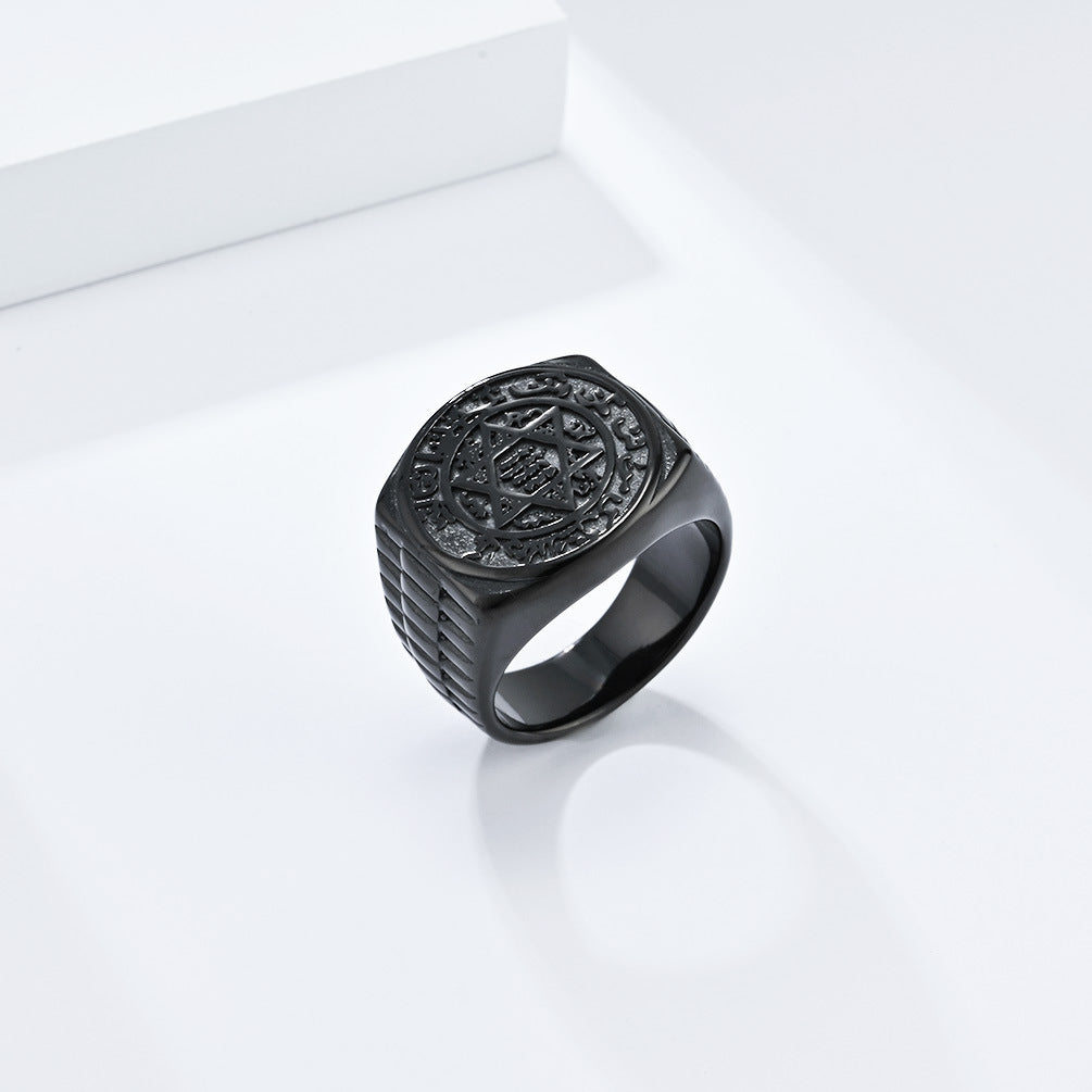 Retro Style Hexagram Twelve Constellations Titanium Steel Ring for Men