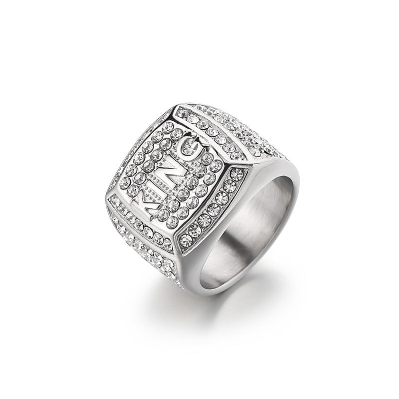 Planderful Zircon Square Ring Gold Plated Hip Hop King Men