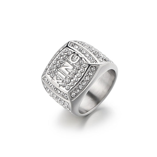 Planderful Zircon Square Ring Gold Plated Hip Hop King Men