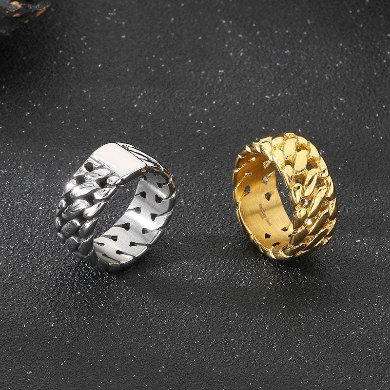 Planderful Mens Stainless Steel Ring Woven Chain Design