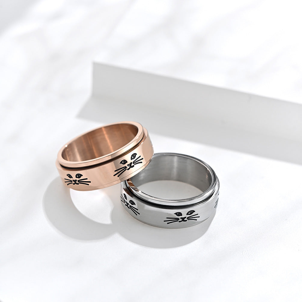 Planderful Everyday Genie Cat Spinner Ring Titanium Steel Decompression Ring For Cat Lovers