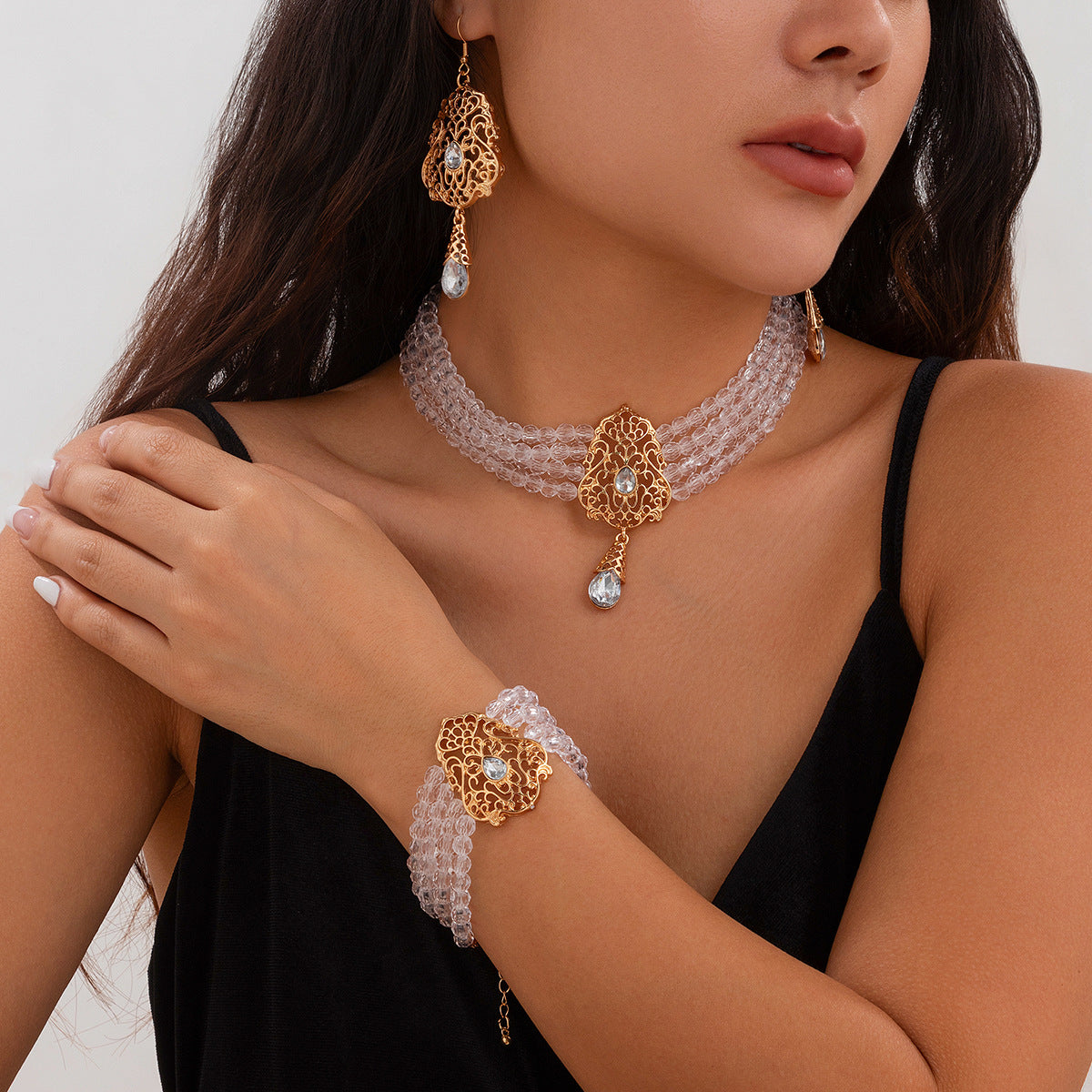 French Crystal Teardrop Jewelry Set