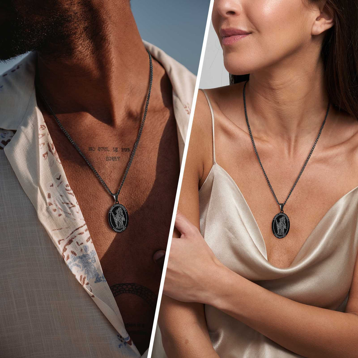Saint Christopher Vintage Black Stainless Steel Pendant for Men