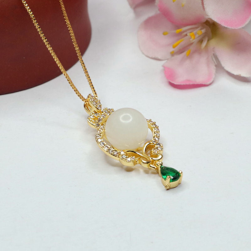 White Hetian Jade Crown Pendant — No Chain