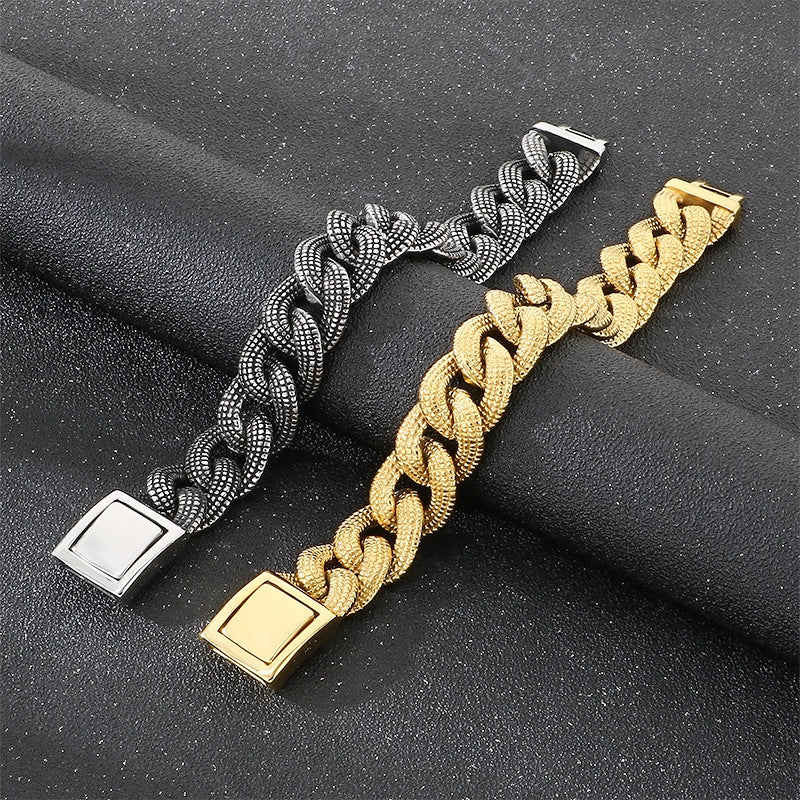 Heavy Industry – Casting Dotted Pattern Thick Cuban Chain Stainless Steel Men's Bracelet