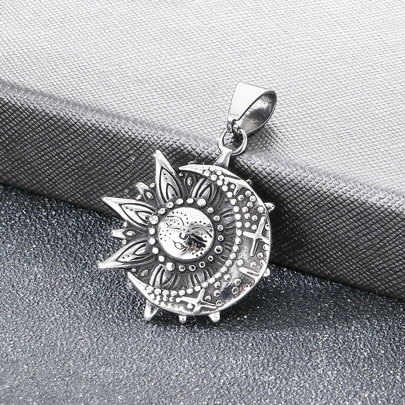 Retro Sun Smiley Face Moon Celestial Pendant, Ancient Egyptian Eye Of Horus Titanium Necklace