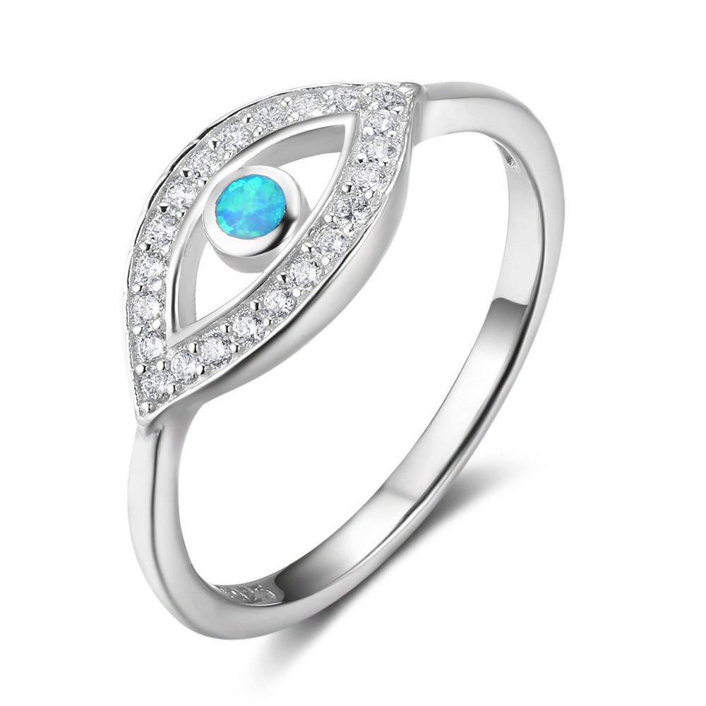 Planderful Jewelry Opal Ring In Sterling Silver Geometric Blue Eye Gods Eye Style
