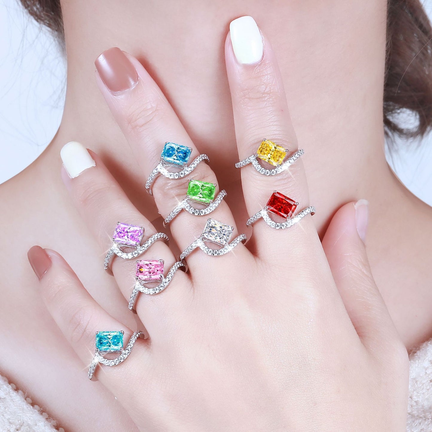 925 Sterling Silver 1.5ct Flame Ice Flower Cut Square Diamond Ring Women's Luxury Color Treasure