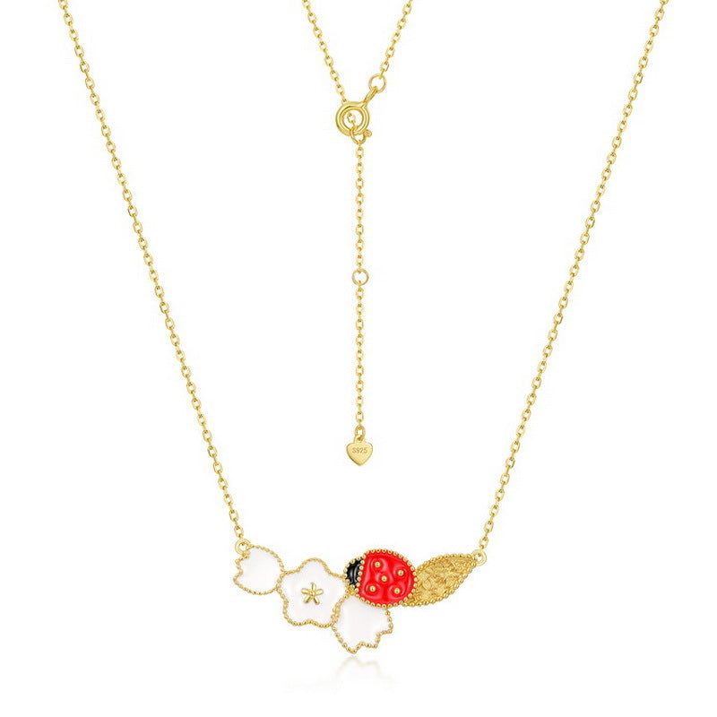 Ladybug and Flower Sterling Silver Necklace