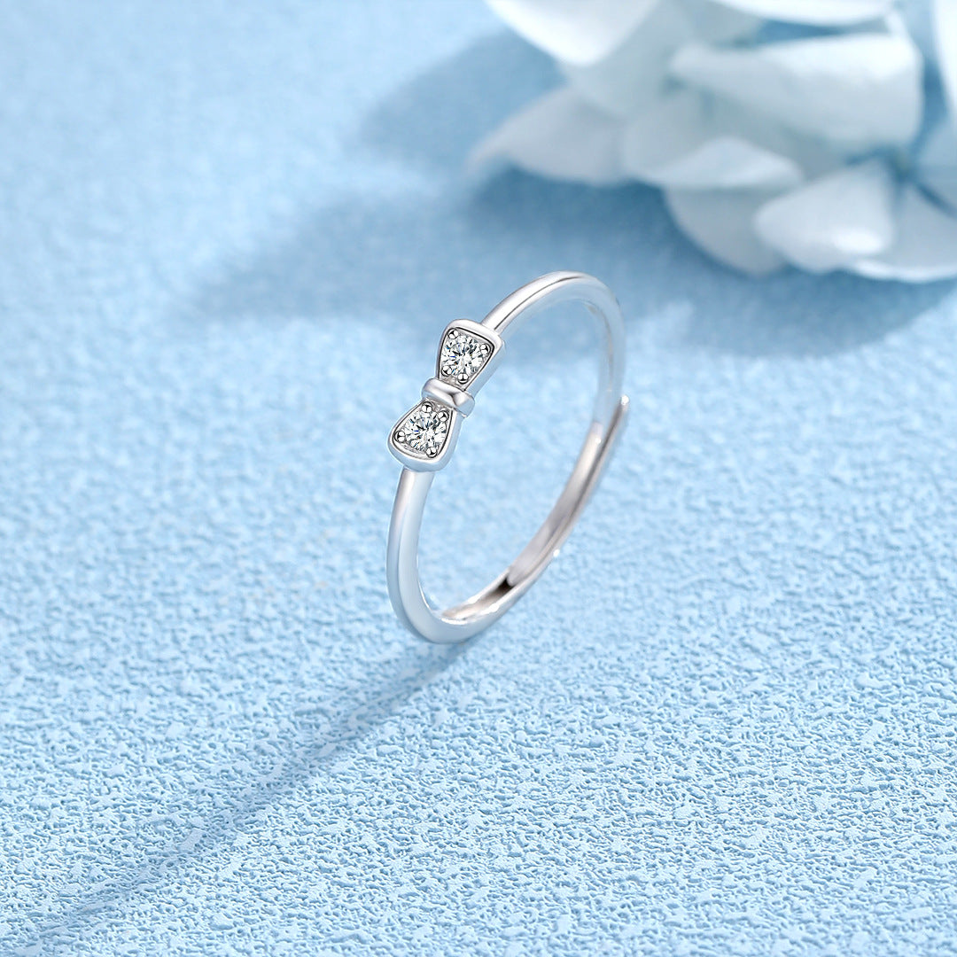 Planderful S925 Sterling Silver Bow Ring For Women Adjustable Niche Design Luxury Jewelry