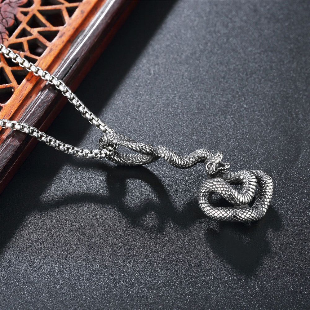 Planderful Snake Pendant Titanium Steel Unisex Retro European American Style Protection Statement For Men