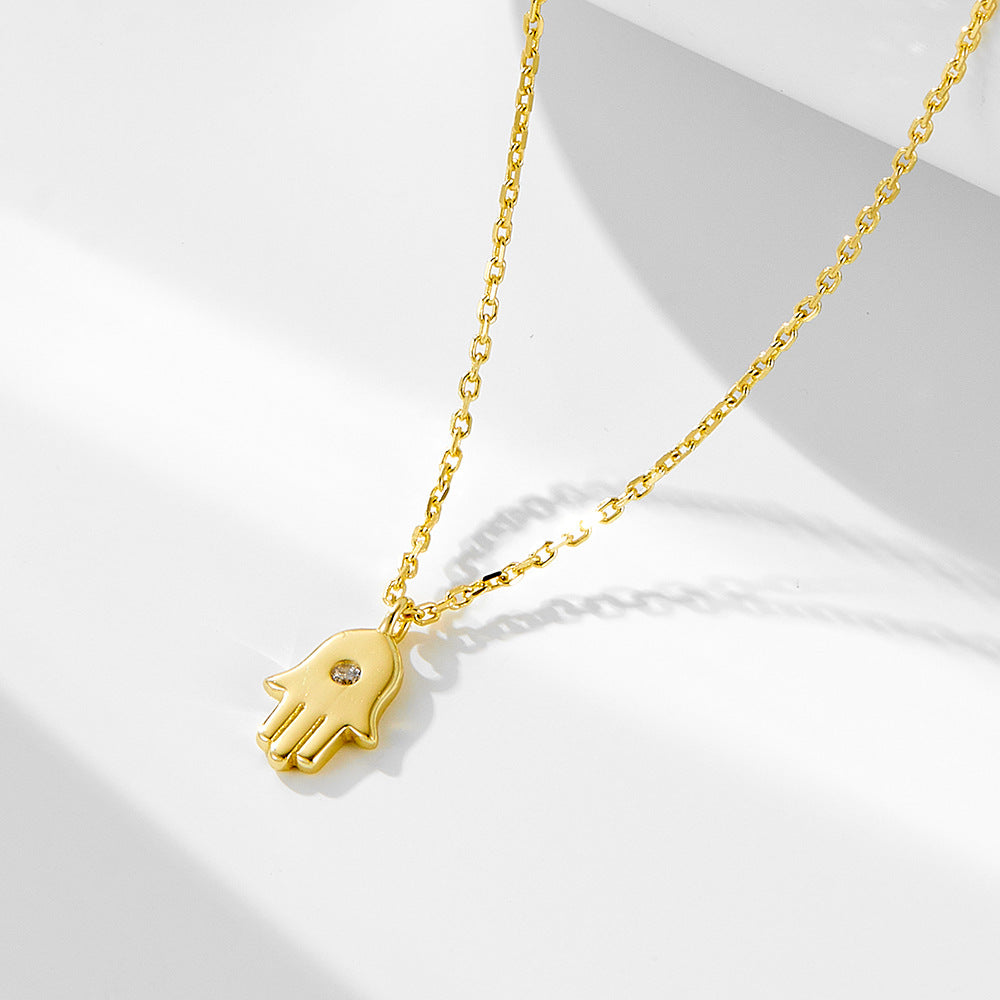 Design Sense Creative Palm Necklace S925 Sterling Silver Evil Hand Inlaid Zircon Women Pendant