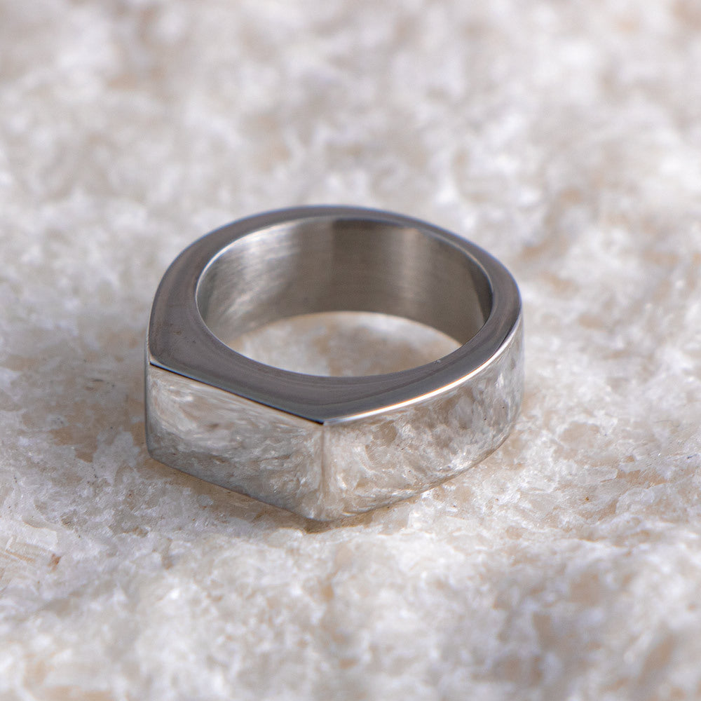 Sleek Titanium Steel Men's Trendy Flat Rectangular Ring