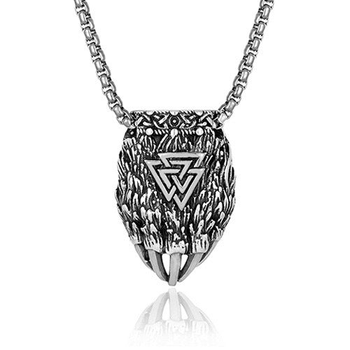 Viking Rune Bear's Paw Titanium Steel Pendant European and American Odin Pendant Men's Creative Hip Hop Stainless Steel Pendant Necklace