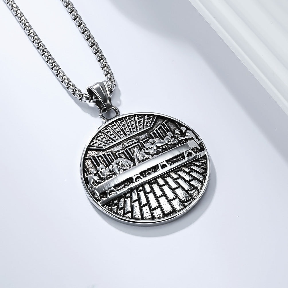 Planderful Titanium Steel Necklace Mens Retro Hip Hop Pendant Literary Style Gift Icon
