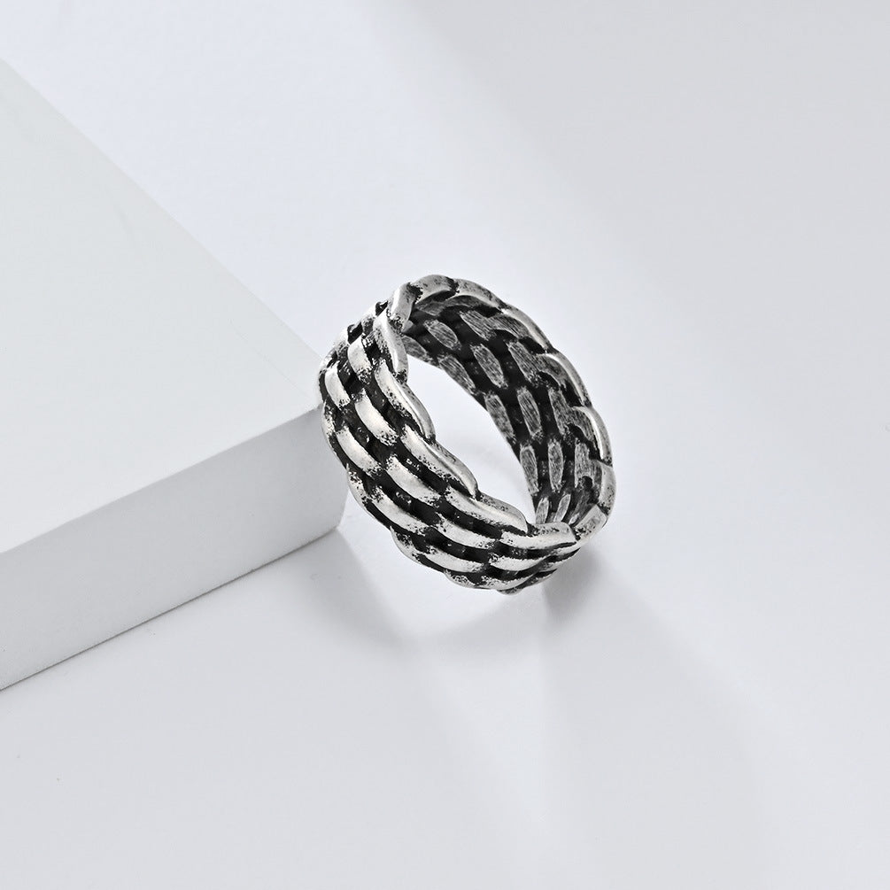 Cold Neutral Style Titanium Steel Braided Ring for High-End Fashion