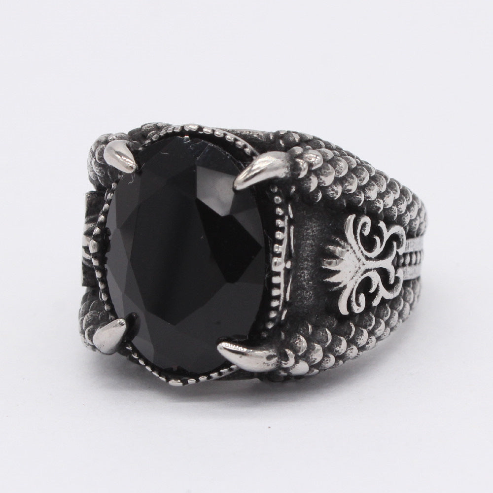 Planderful Dragon Claw Ring Titanium Steel Red Stone Unisex Jewelry for Men and Women, Bold Statement
