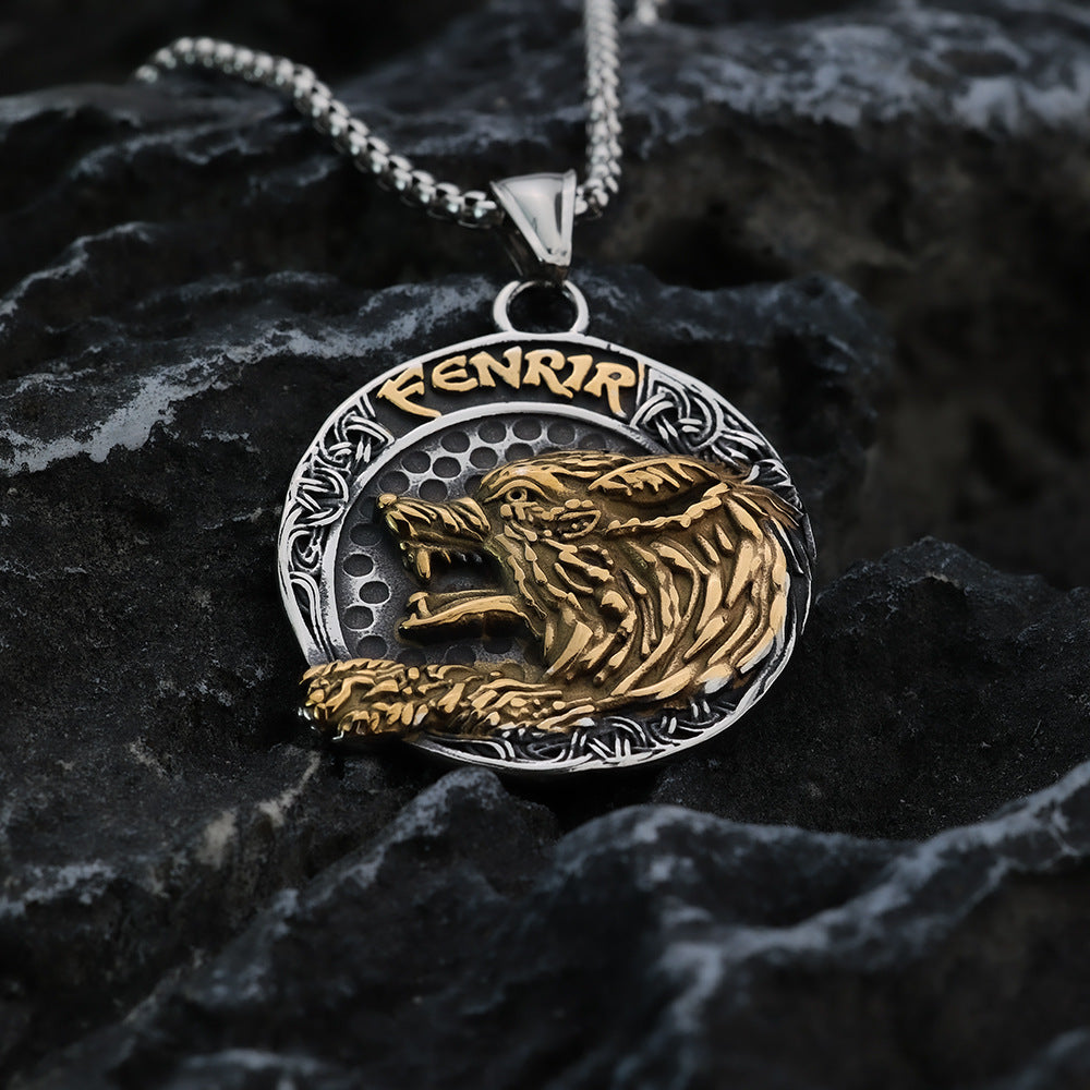 Nordic Vintage Stainless Steel Men's Pendant Viking Wolf Necklace