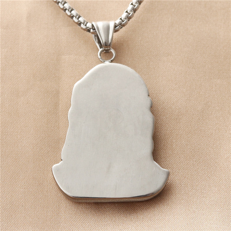Titanium Steel Punk Portrait Head Pendant Necklace for Men - Retro Trendy Style