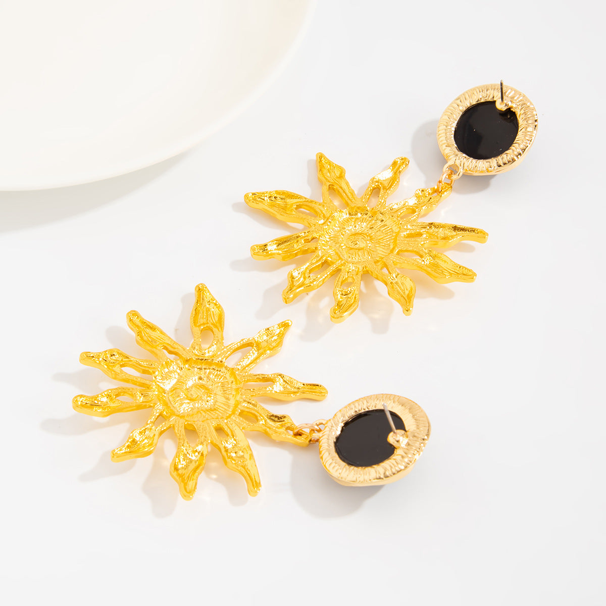 Planderful Sunflower Pendant Earrings Hammered Texture Vintage European American Style For Women Statement Jewelry
