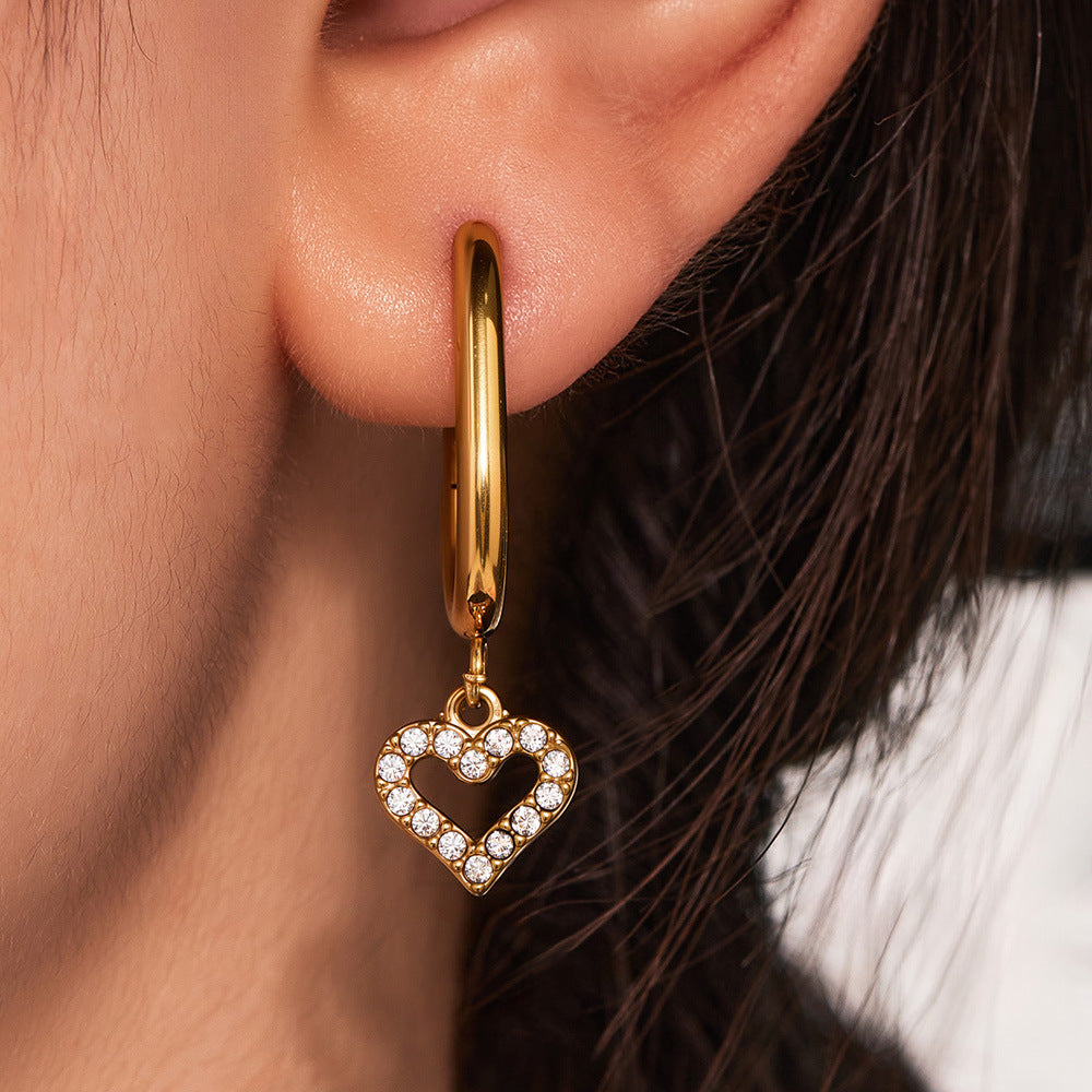 Planderful Peach Heart Hollow Titanium Earrings For Women