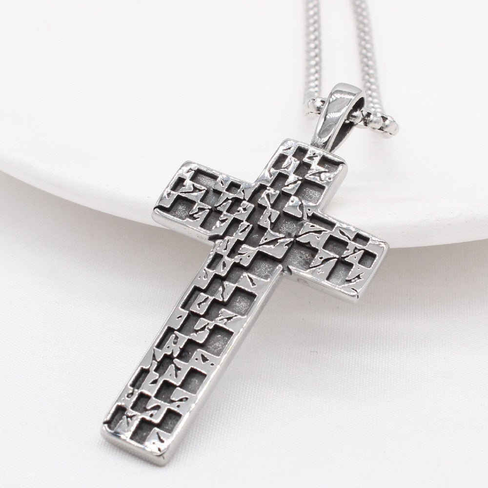 Planderful Titanium Steel Mosaic Cross Pendant Necklace For Men And Women Unisex Vintage Statement Jewelry