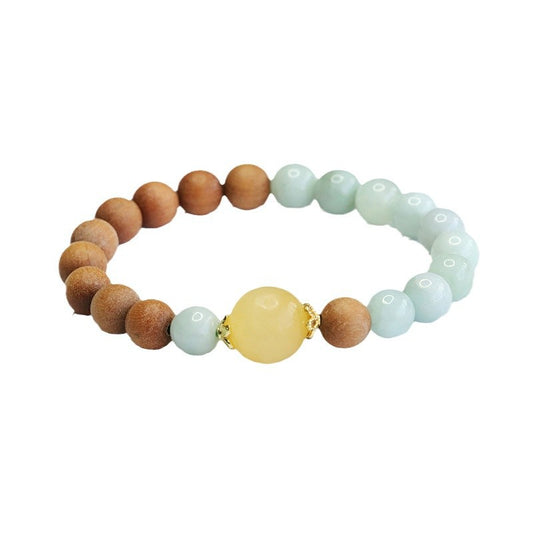 Jadeite Round Bead & Sandalwood 8 mm Beaded Bracelet
