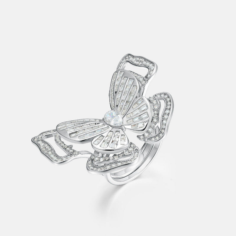 S925 Sterling Silver High-Carbon Stone Butterfly Ring
