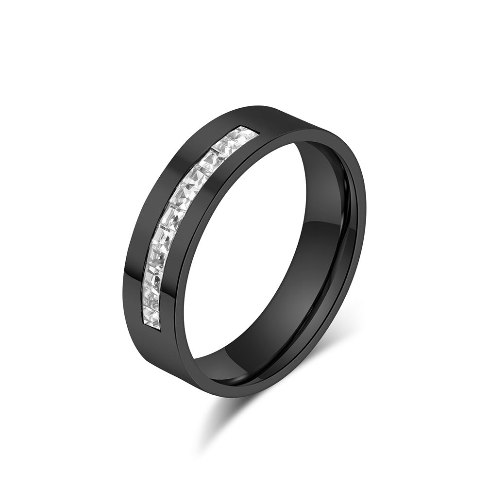 Square Zircon Stainless Steel 18k Gold Ring Women's