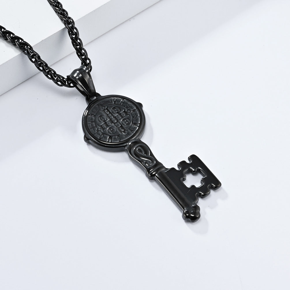 Planderful Saint Benedict Key Necklace Exorcist Titanium Steel Protection Pendant For Gothic Jewelry Lovers