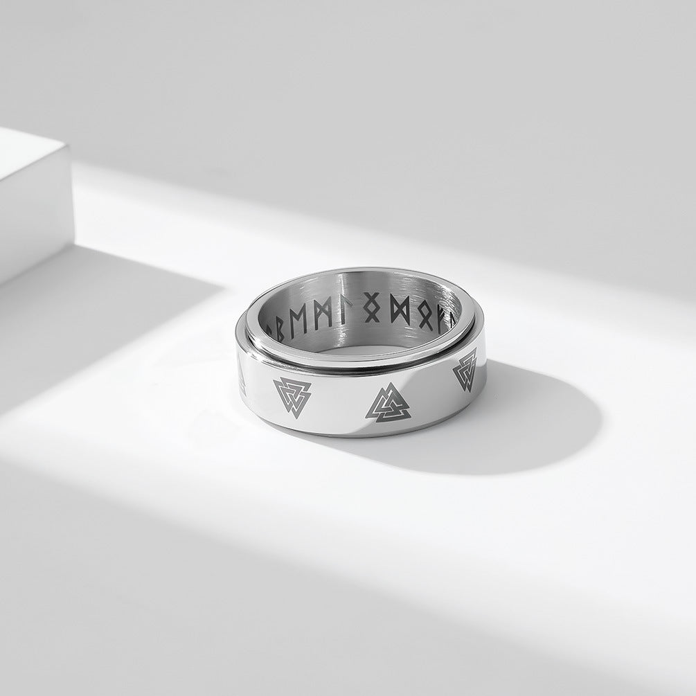 Planderful Celtic Eternal Triangle Knot Rotating Stainless Steel Ring For Men Premium Nordic Viking Jewelry