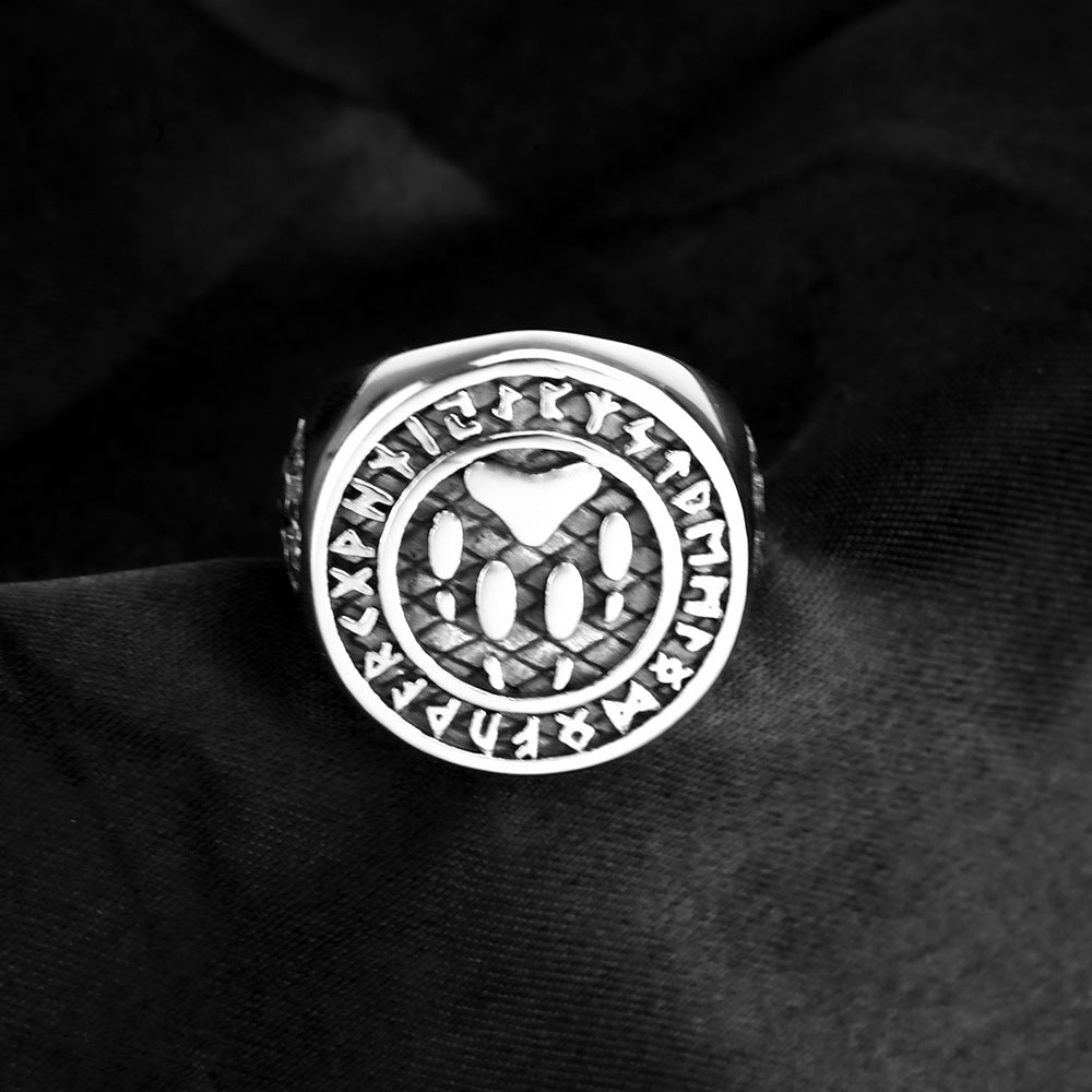 Nordic Vintage Viking Stainless Steel Men's Rune Palm Ring