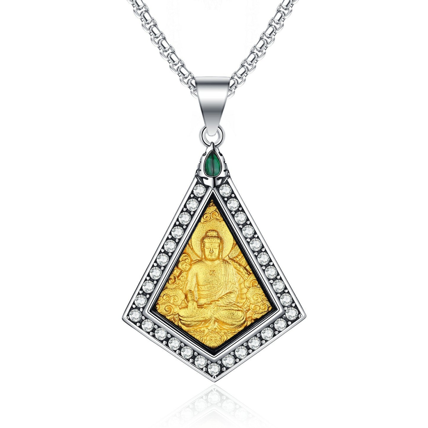 Zircon Necklace – Elegant Zodiac Buddha Pendant In Titanium Steel With Inlaid Zircon Accents