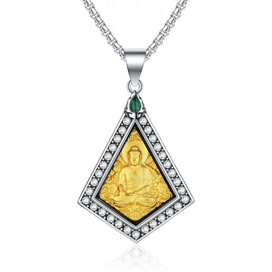 Zircon Necklace – Elegant Zodiac Buddha Pendant In Titanium Steel With Inlaid Zircon Accents