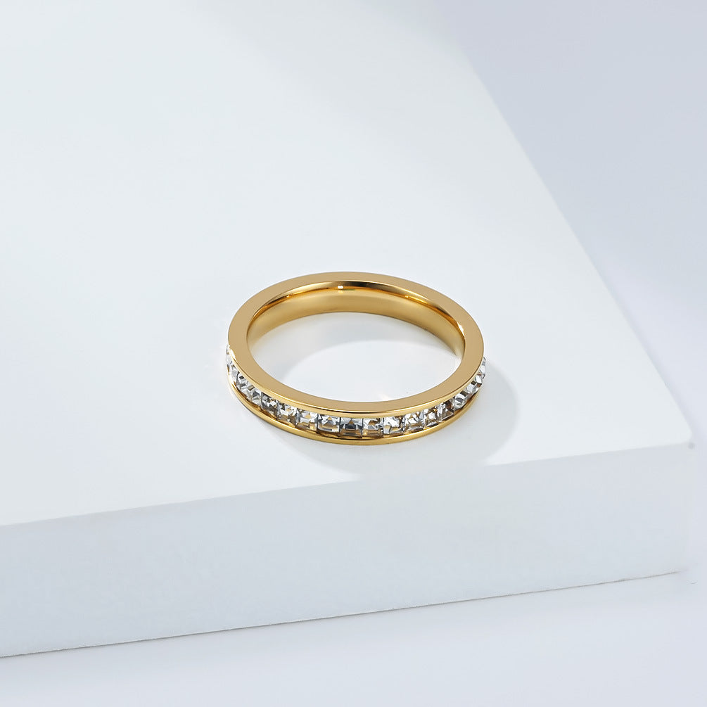 Planderful Zircon Ring For Women Rose Gold Titanium Steel Single Row Sparkling Jewelry Gift