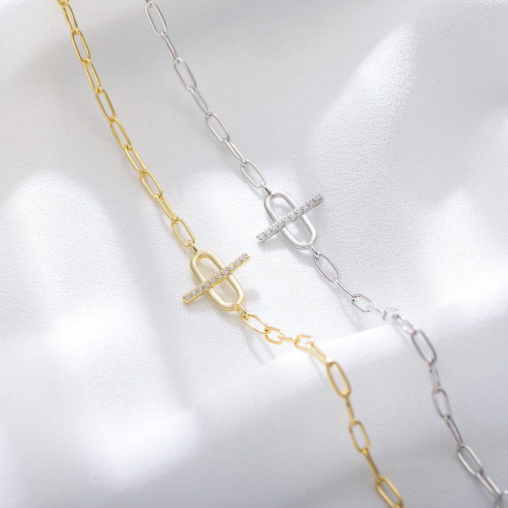 Design Sense Micro-Inlaid Zircon Chain Texture S925 Sterling Silver Bracelet