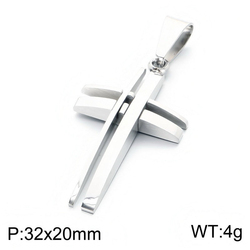 Niche Simple Pendant, Mixed Color Double-Layer Dislocation Hollow Cross Stainless Steel Men's Pendant Necklace