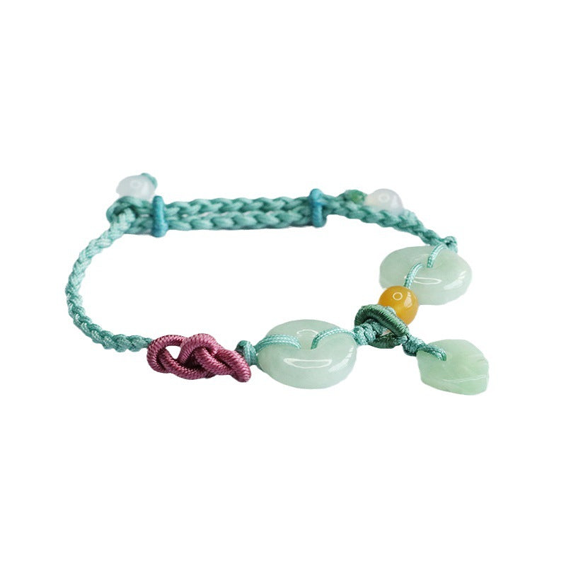 Jadeite Leaf & Peace Buckle Cord Bracelet