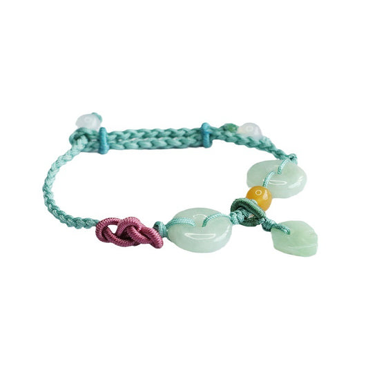 Jadeite Leaf & Peace Buckle Cord Bracelet