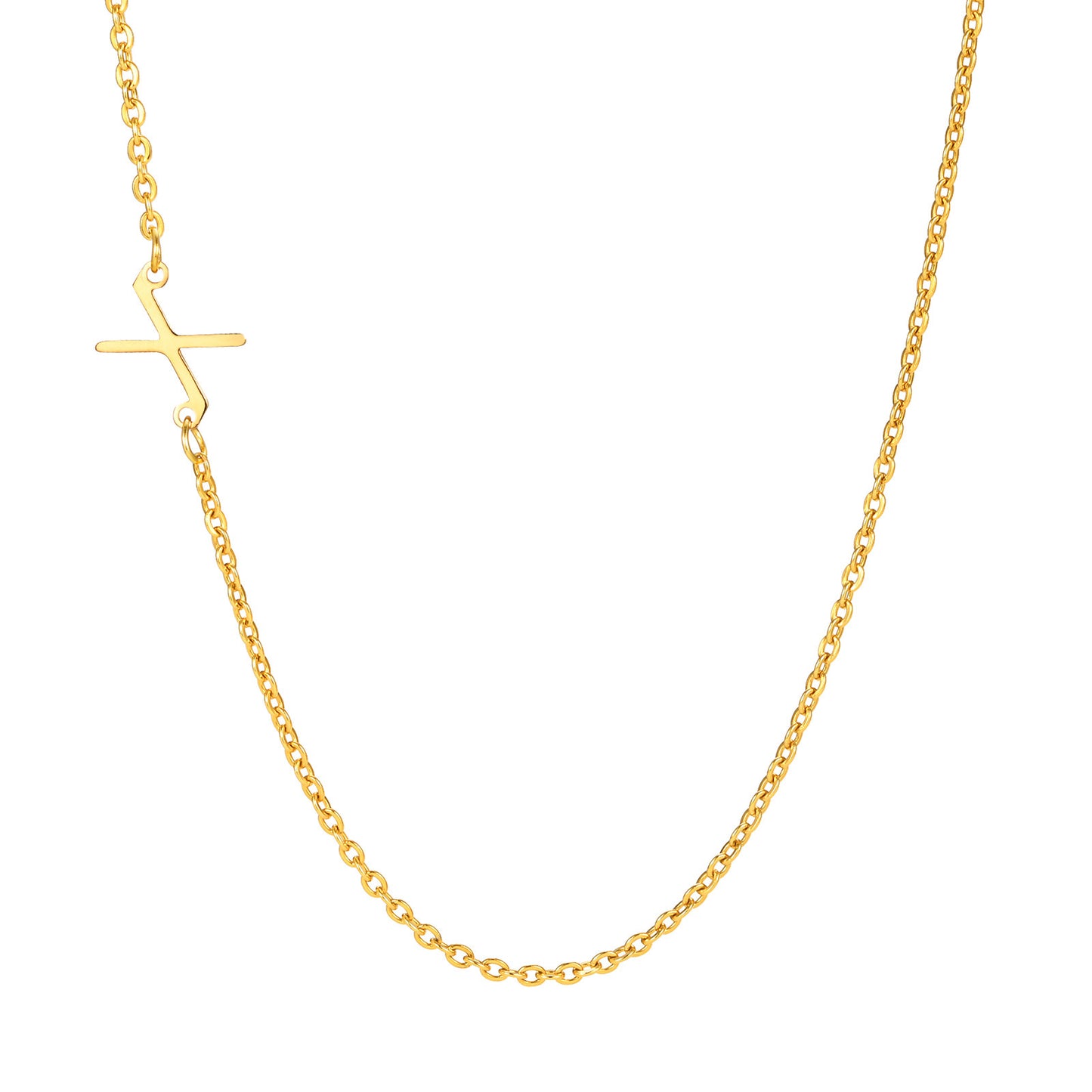 Stainless Steel Flat Cross Chain Letter Necklace Gold Collarbone Chain Letter