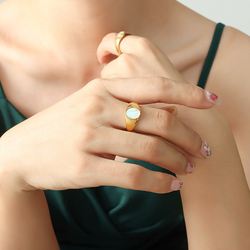 French Chic Gold-Plated Sea Shell Ring with Titanium Steel - Size 6-8