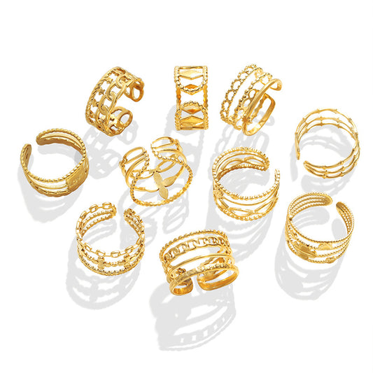 Diverse Gold-Plated Geometric Hip-Hop Ring by Planderful Collection