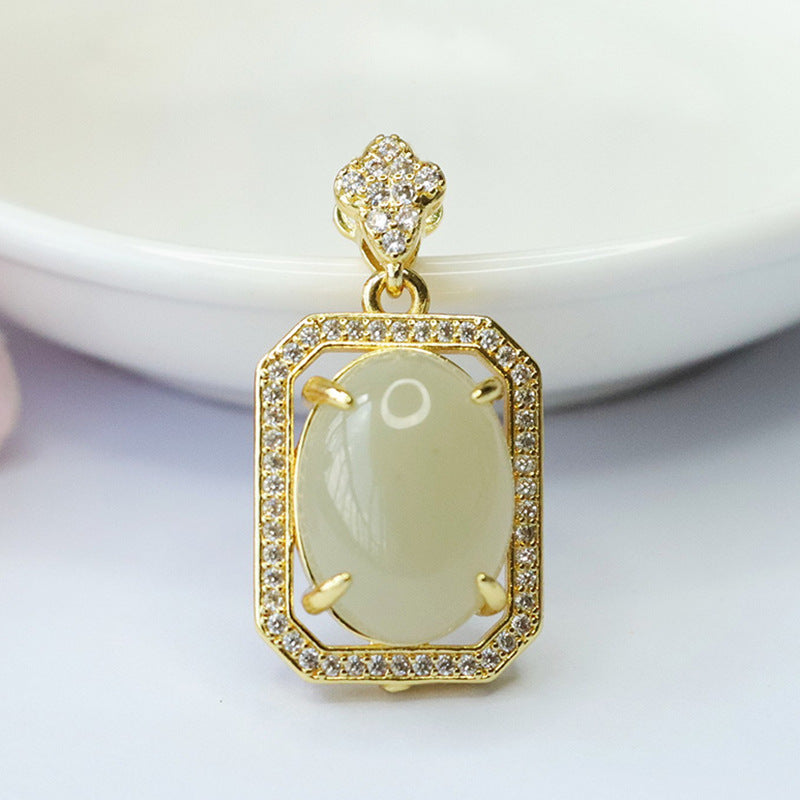 Oval Hotan Jade Pendant with Sparkling Zircon Accents