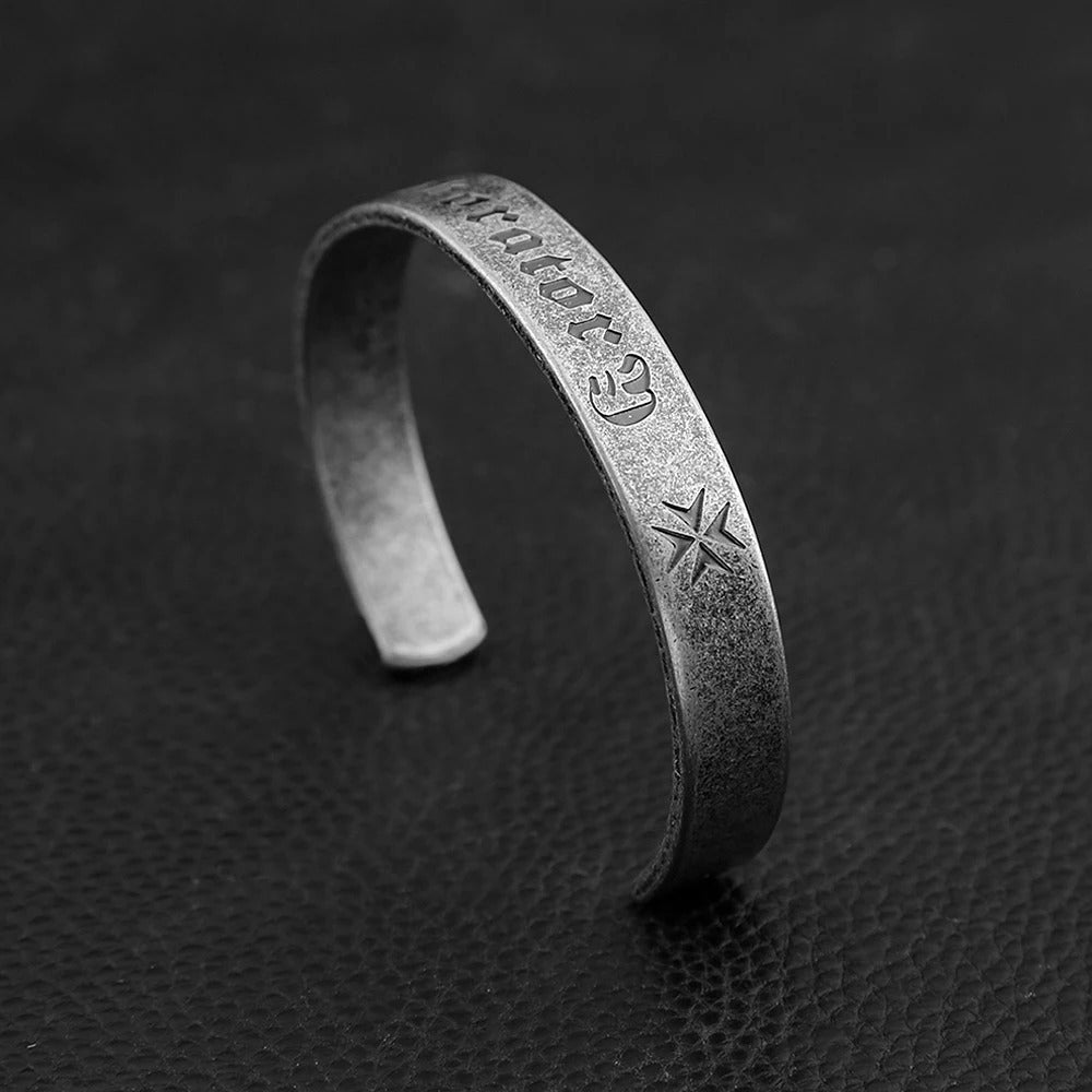 Planderful Stainless Steel Heart Meridian Open Bracelet Unisex Sanskrit Relief Viking Style